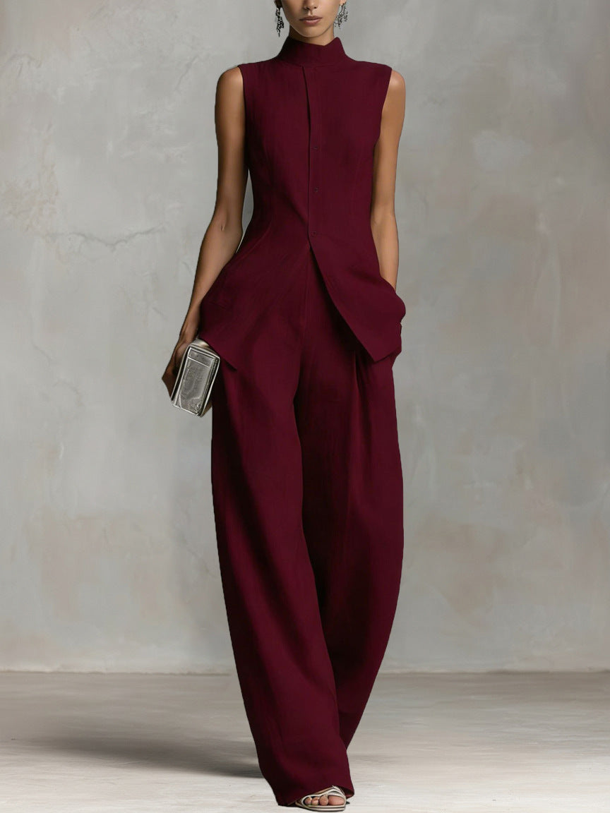 Sleeveless High-Neck Wide-Leg Two-Piece Set